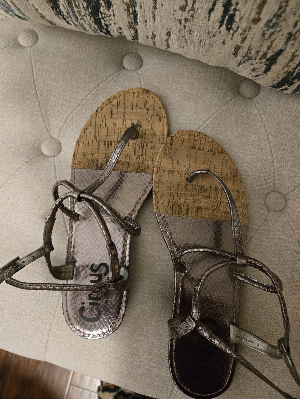 Circus by Sam Edelman Metallic Bronze Strappy Cork-Inset Sandals
